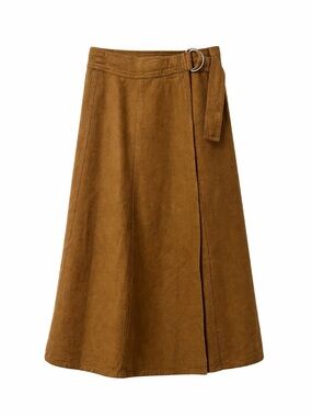 Zara Suede-Look A-Line Wrap Skirt in Camel